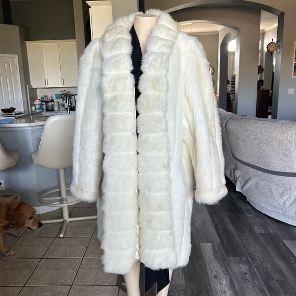 Scandinavian Faux Fur Coat Ivory Long PlushVintage Made in USA Size L boujee fit - Picture 3 of 6